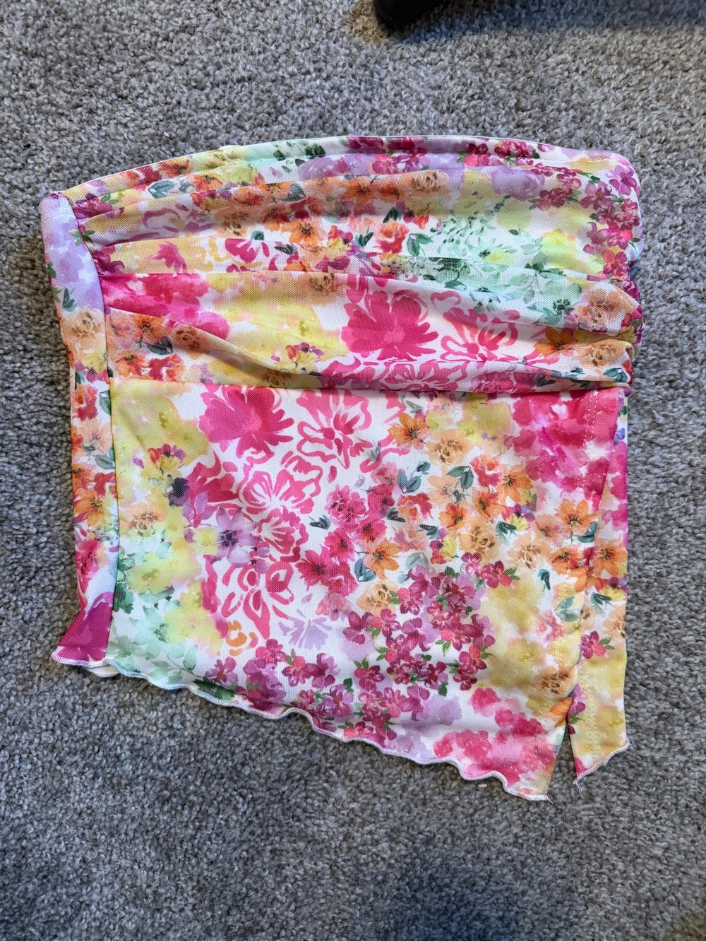SHEIN Floral Multicolor Ruffle Hem Strapless Top